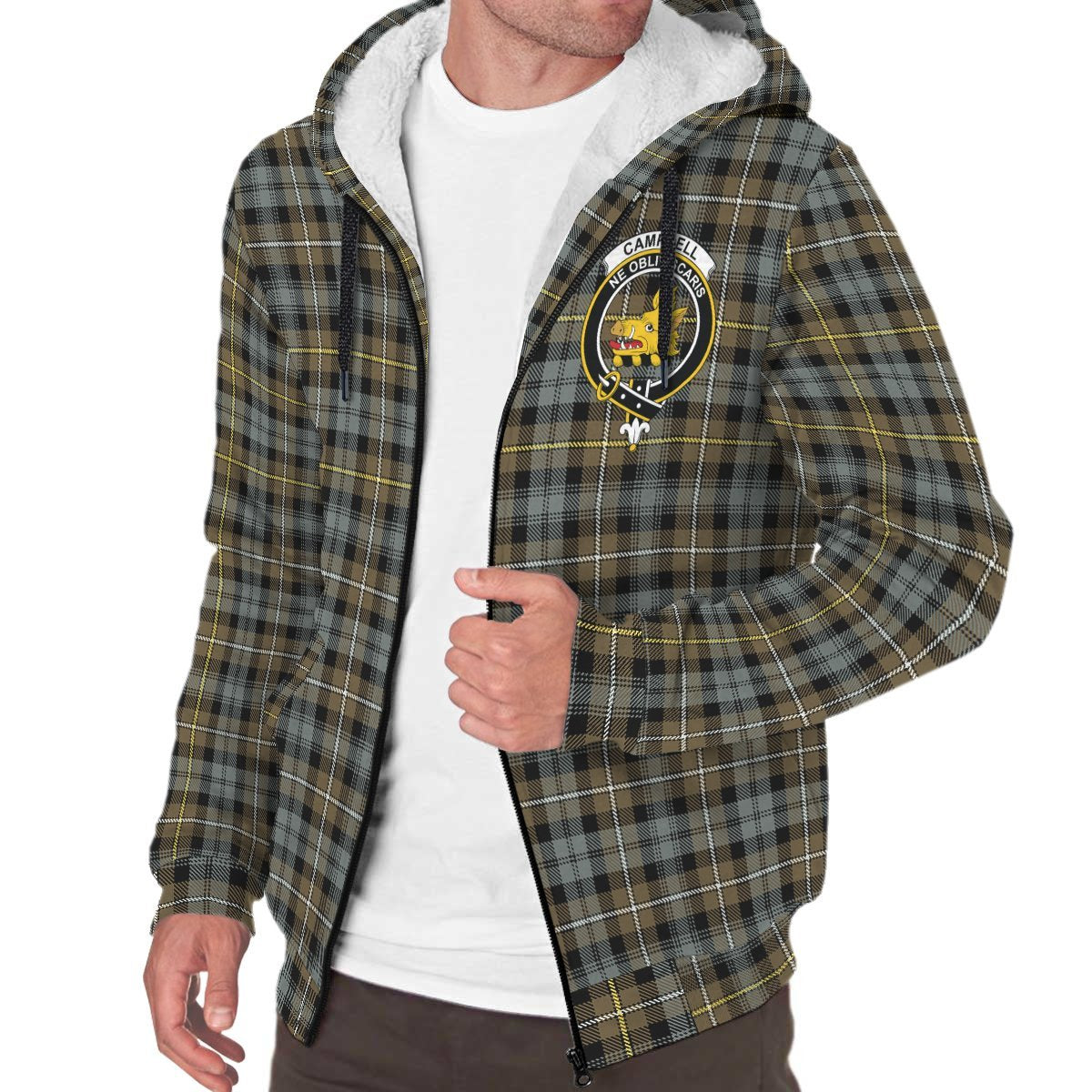 Campbell Argyll Weathered Tartan Crest Sherpa Hoodie