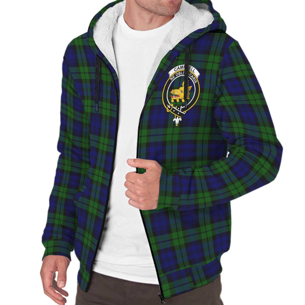 Campbell Modern Tartan Crest Sherpa Hoodie