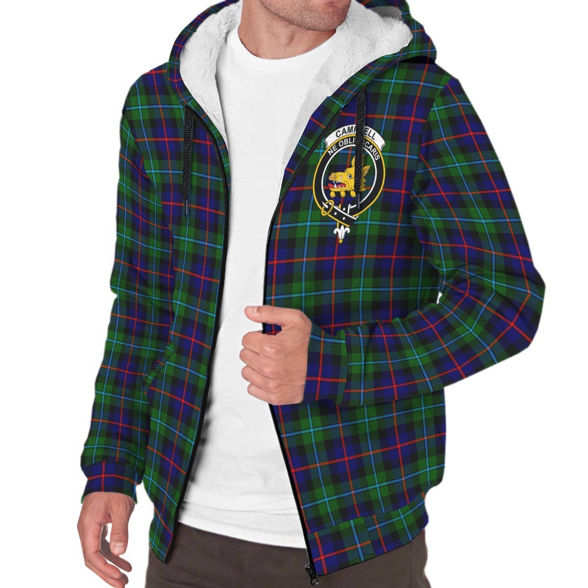 Campbell of Cawdor Modern Tartan Crest Sherpa Hoodie