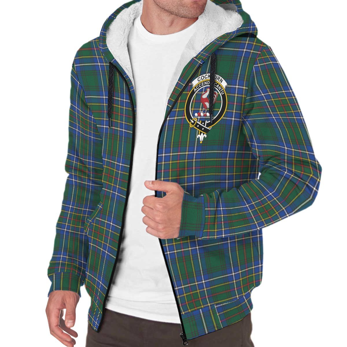 Cockburn Ancient Tartan Crest Sherpa Hoodie