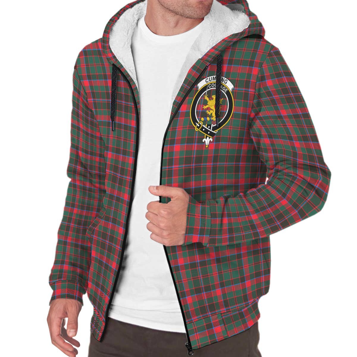 Cumming Hunting Modern Tartan Crest Sherpa Hoodie