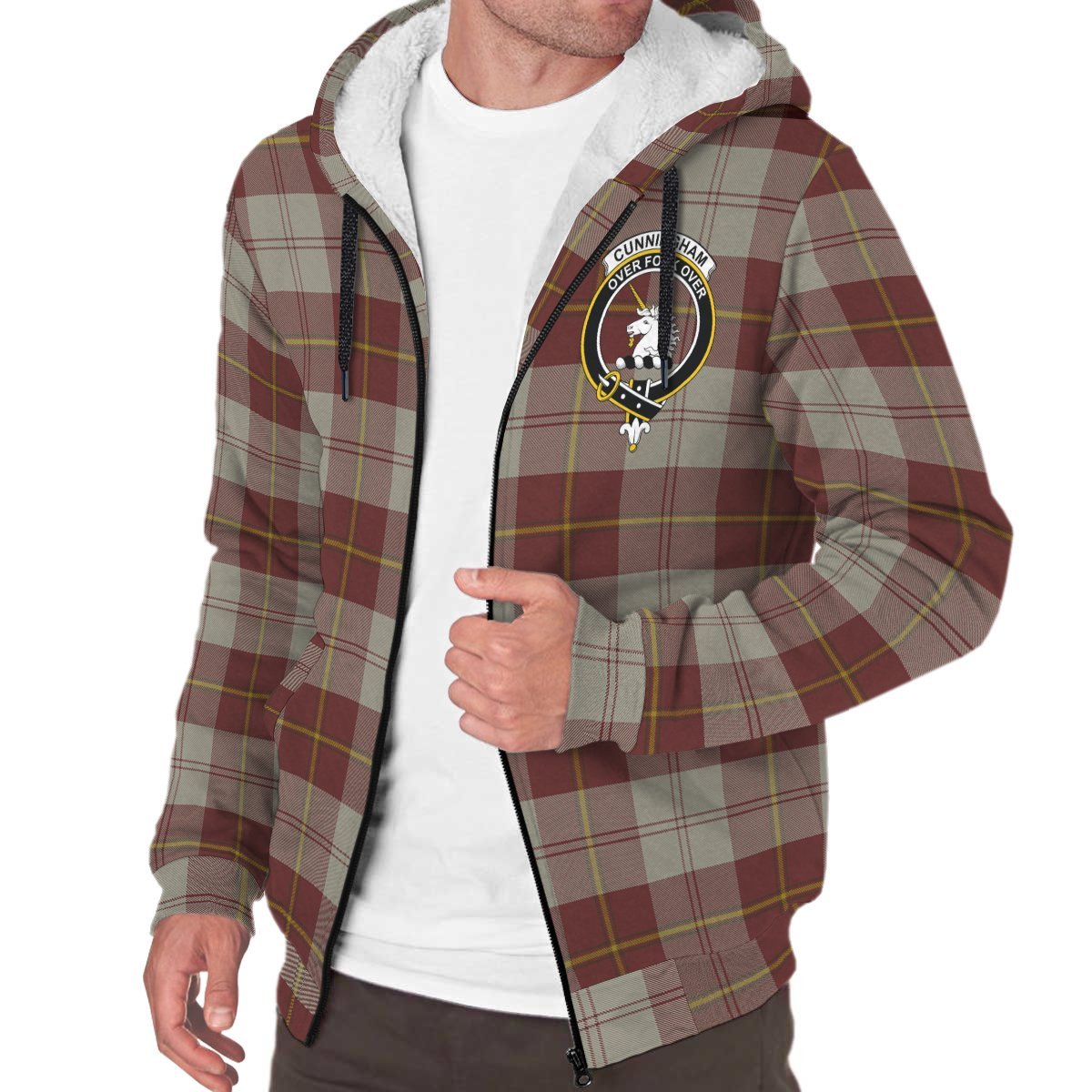 Cunningham Burgundy Dancers Tartan Crest Sherpa Hoodie