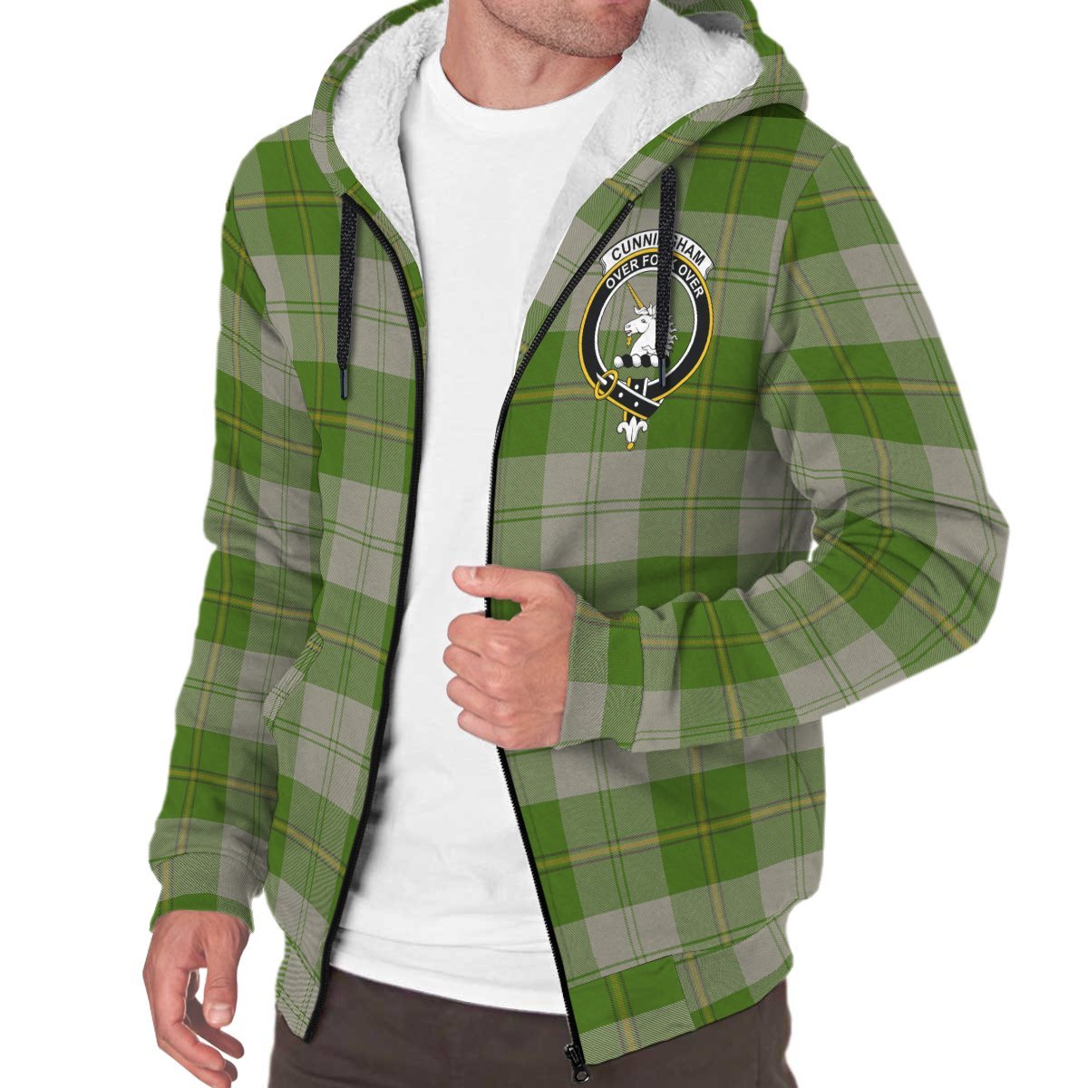 Cunningham Dress Green Dancers Tartan Crest Sherpa Hoodie