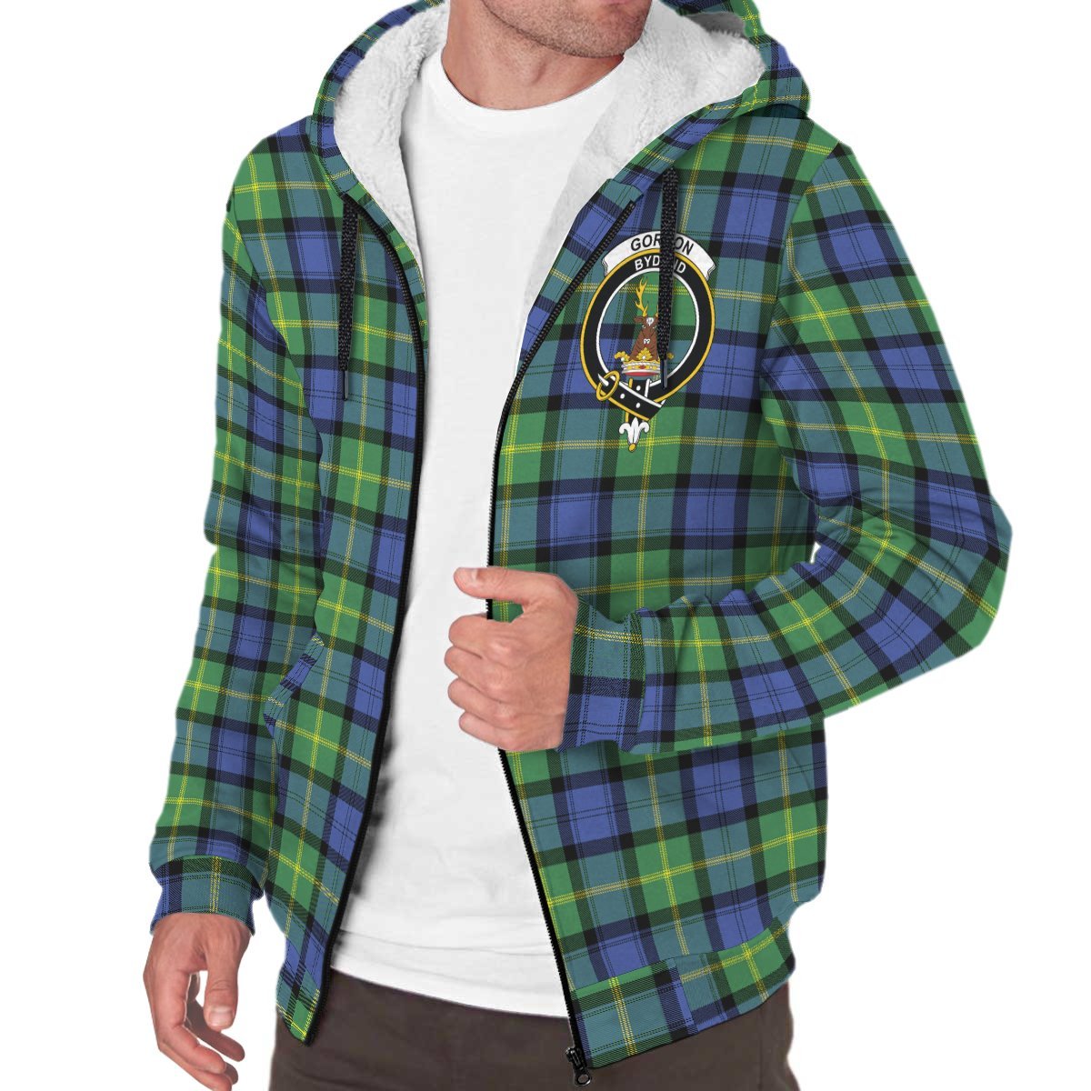 Gordon Old Ancient Tartan Crest Sherpa Hoodie