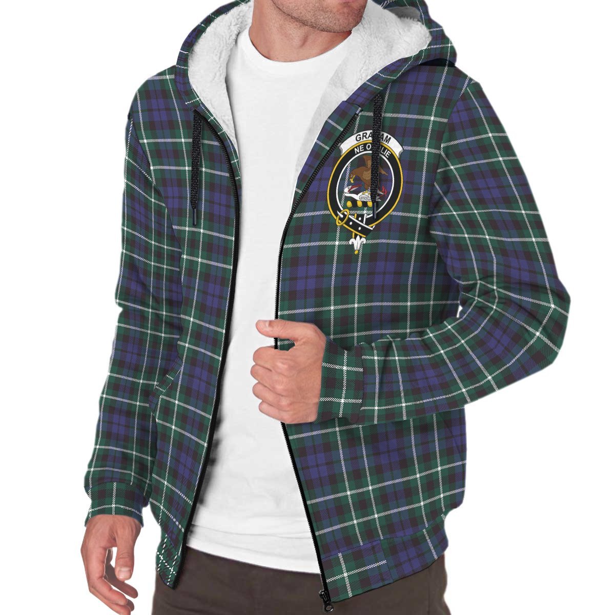 Graham of Montrose Modern Tartan Crest Sherpa Hoodie