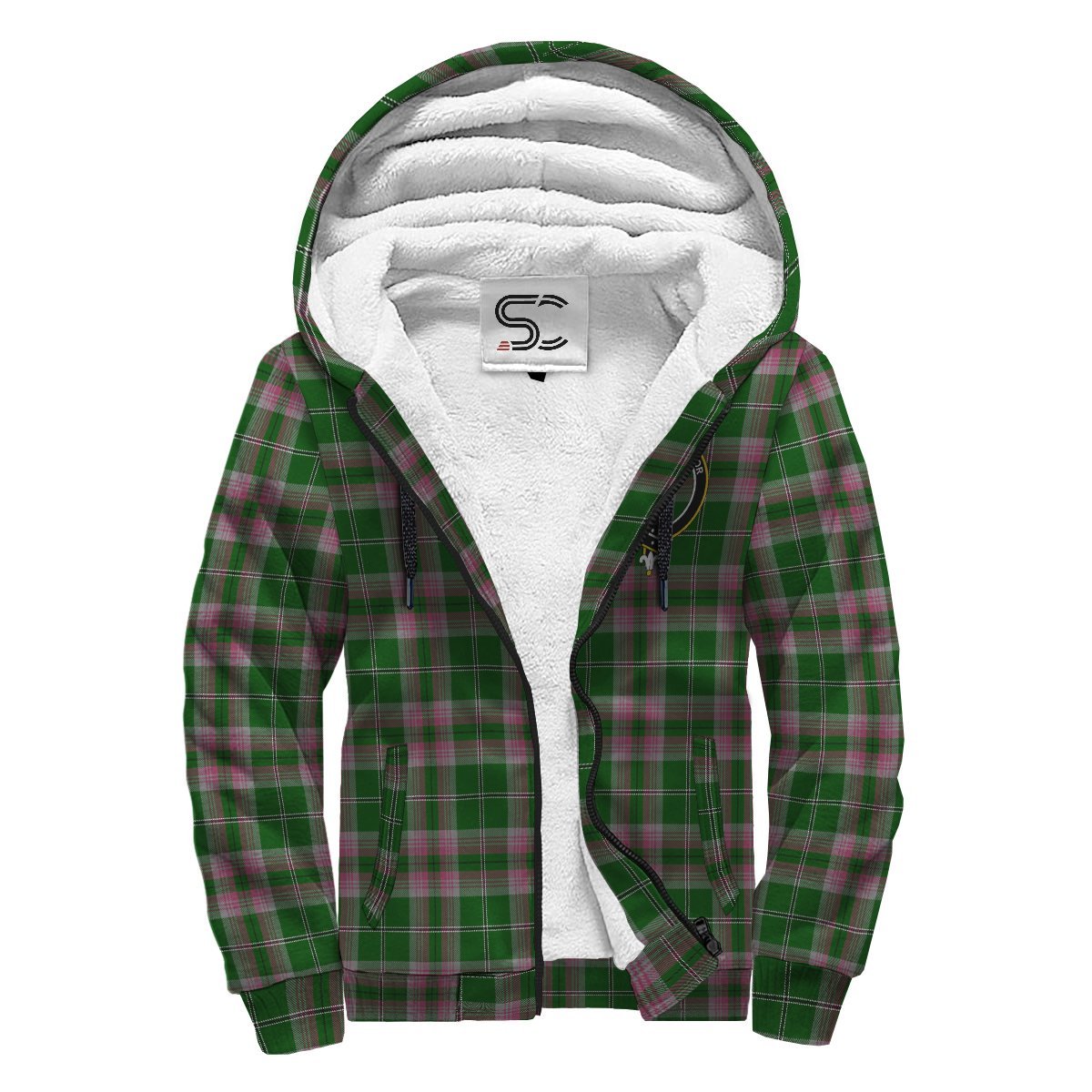 Gray Hunting Tartan Crest Sherpa Hoodie