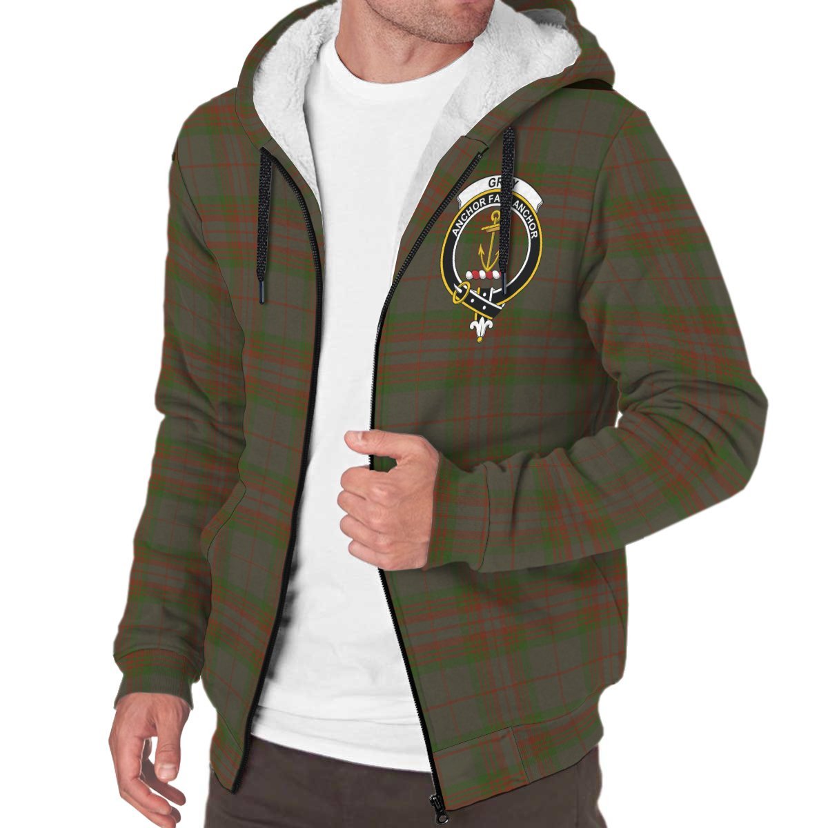 Gray Tartan Crest Sherpa Hoodie