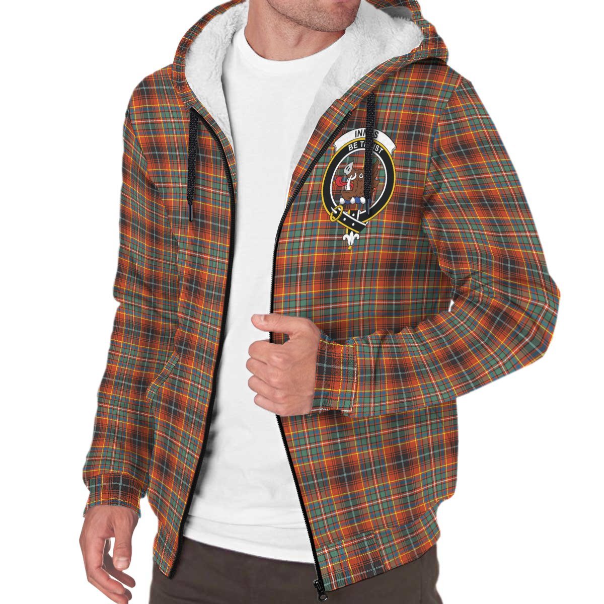 Innes Ancient Tartan Crest Sherpa Hoodie