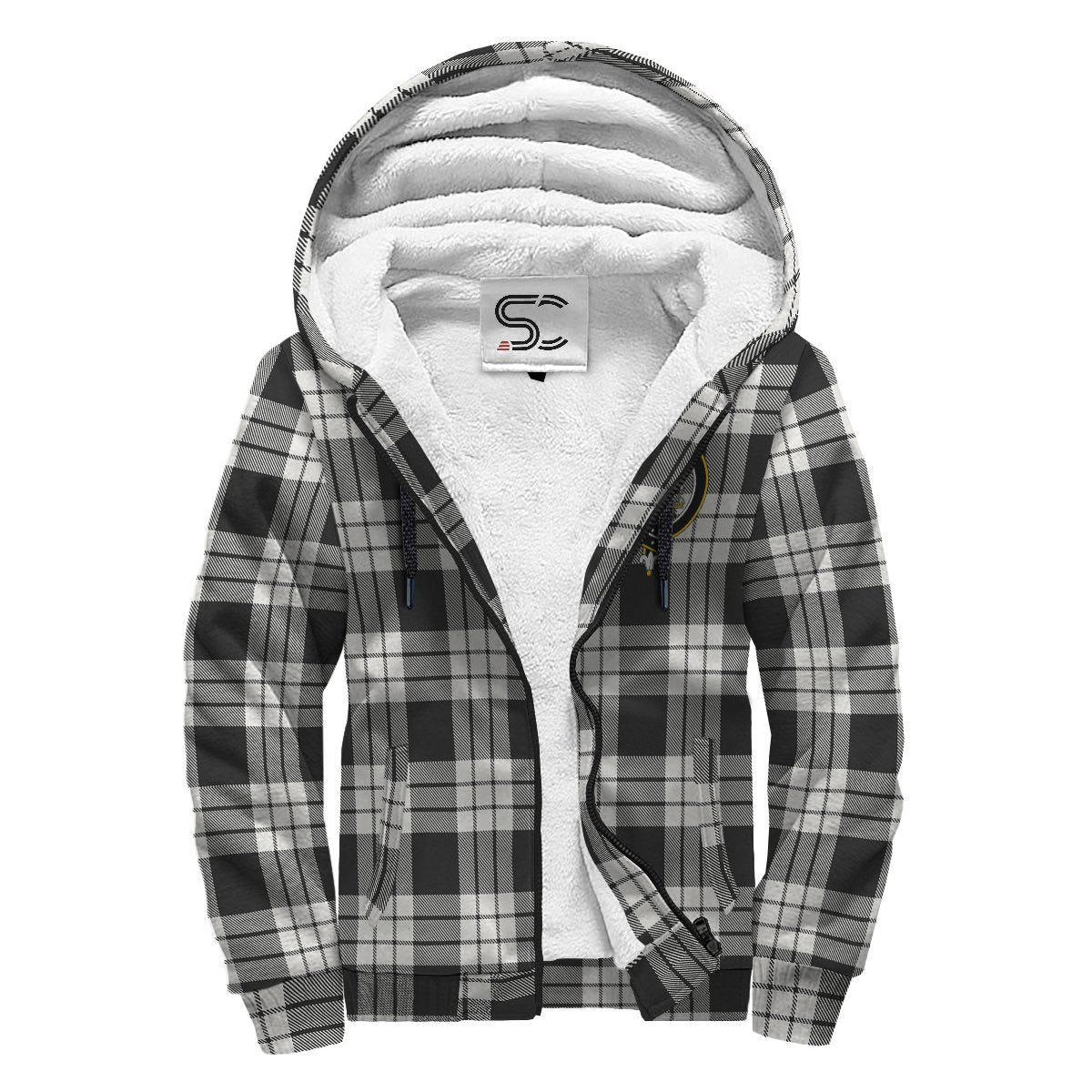 MacFarlane Black & White Ancient Tartan Crest Sherpa Hoodie