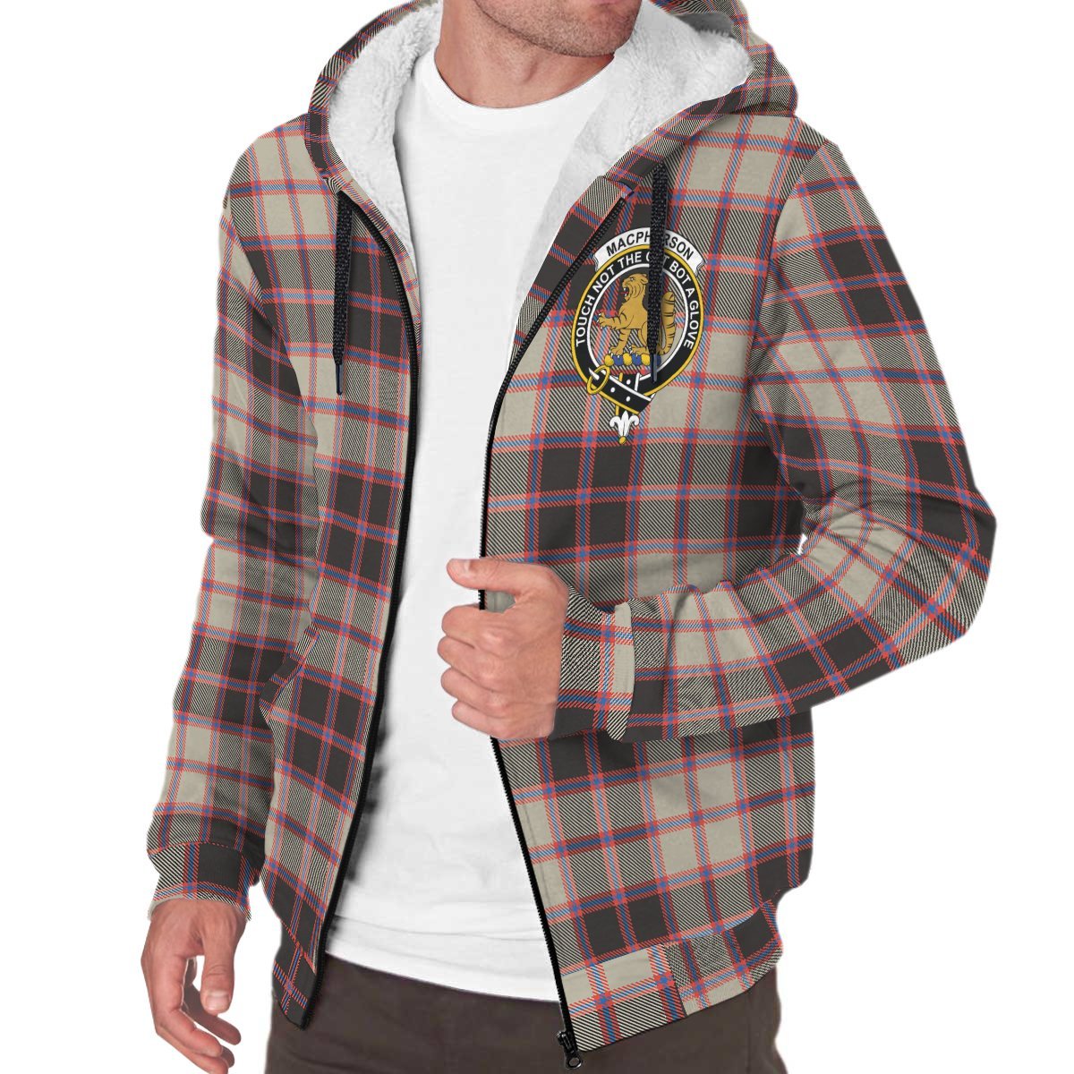 MacPherson Hunting Ancient Tartan Crest Sherpa Hoodie