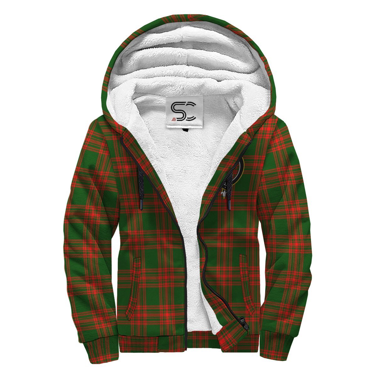 Menzies Green Modern Tartan Crest Sherpa Hoodie