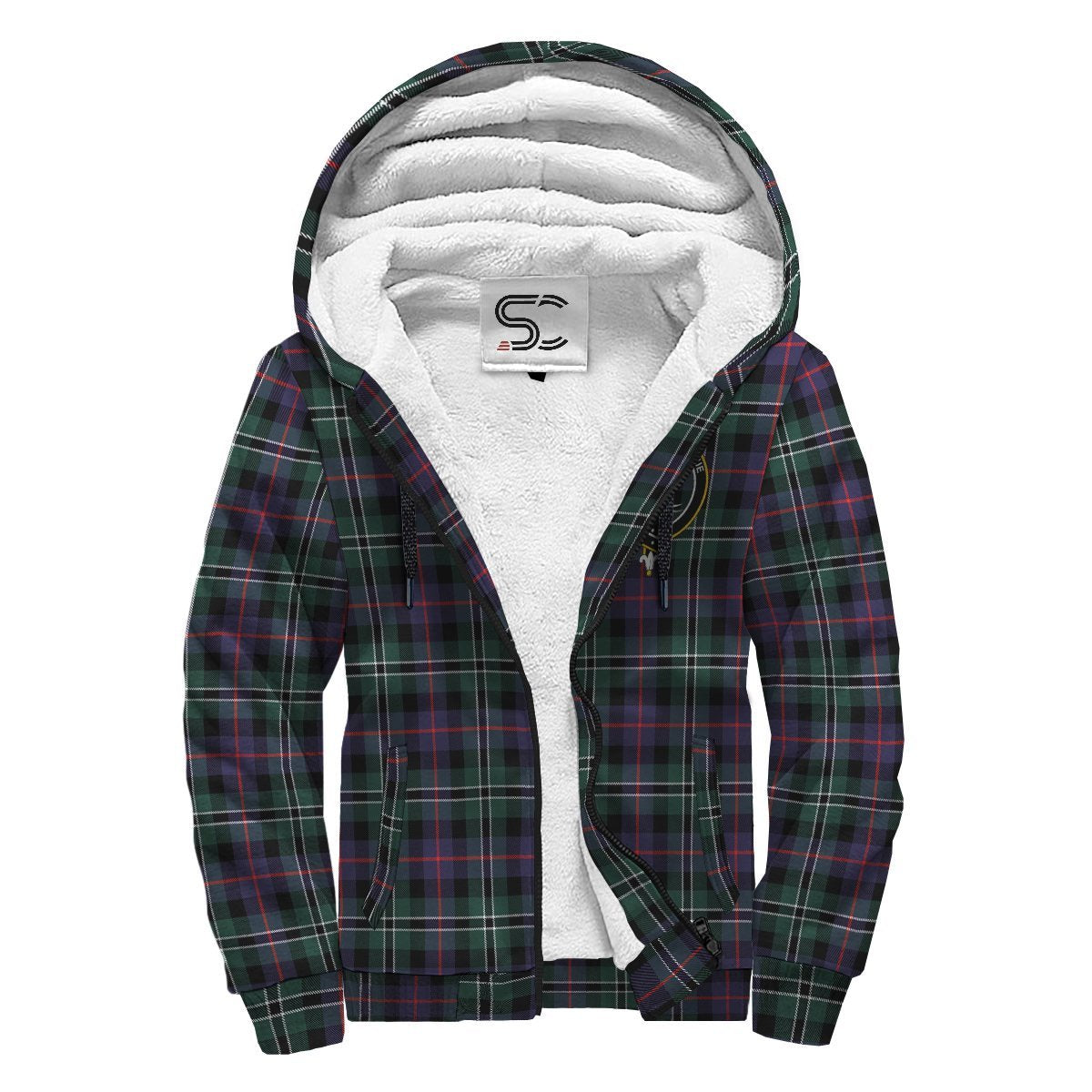 Rose Hunting Modern Tartan Crest Sherpa Hoodie