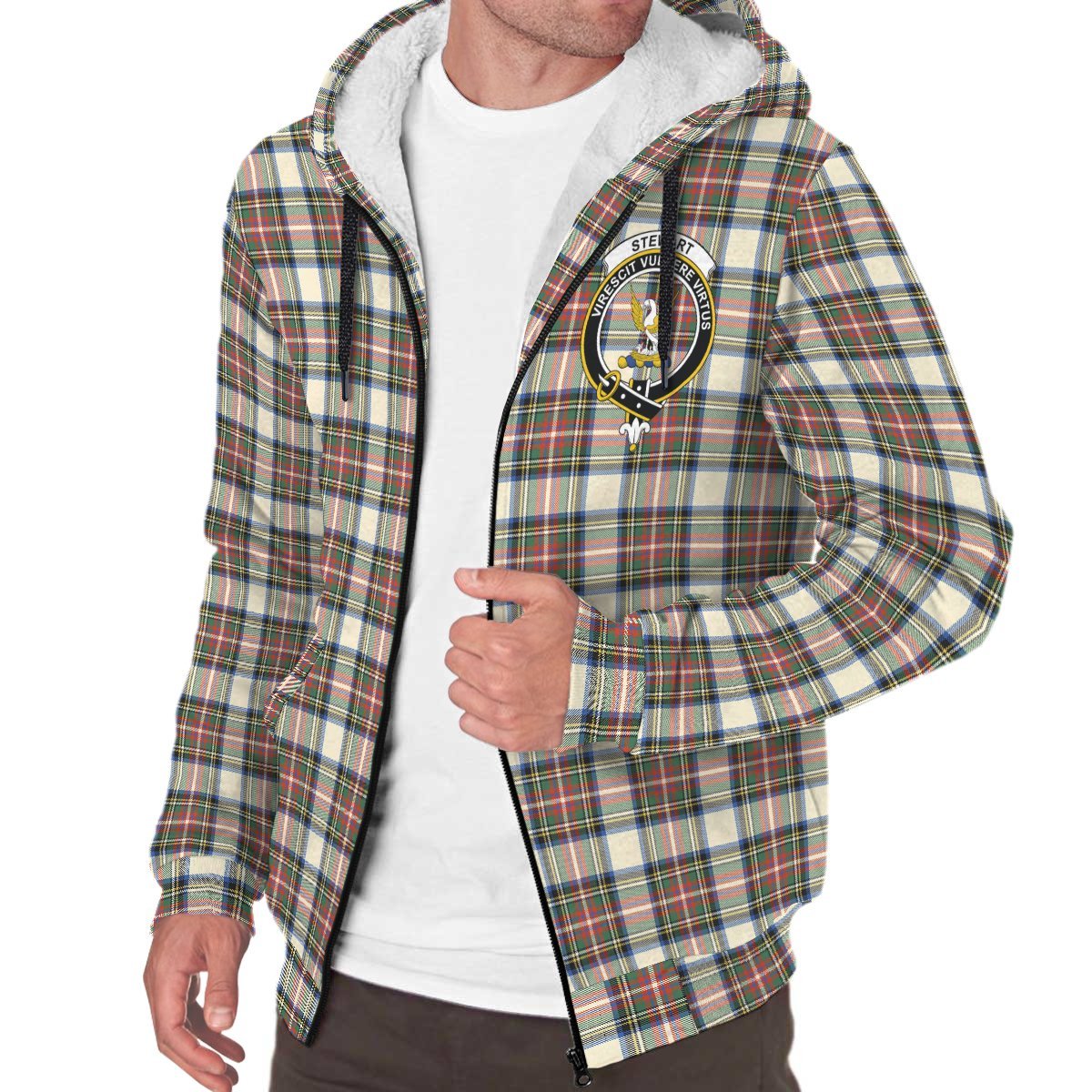 Stewart Dress Ancient Tartan Crest Sherpa Hoodie