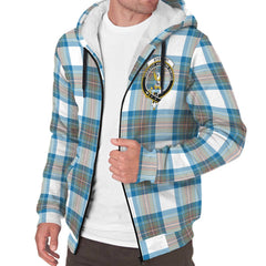 Stewart Muted Blue Tartan Crest Sherpa Hoodie