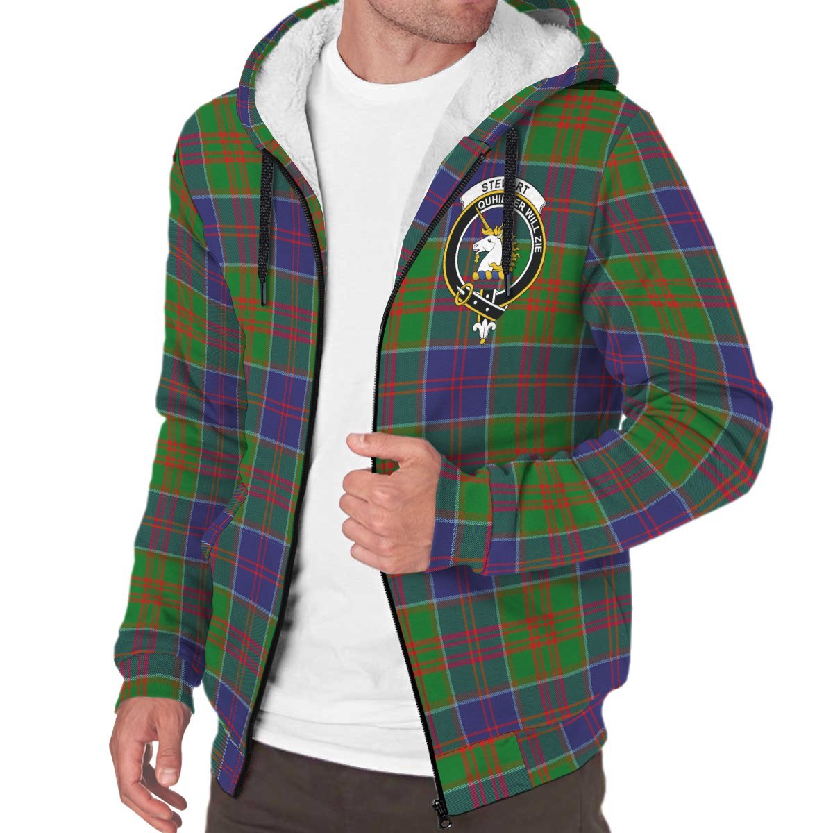 Stewart of Appin Hunting Modern Tartan Crest Sherpa Hoodie