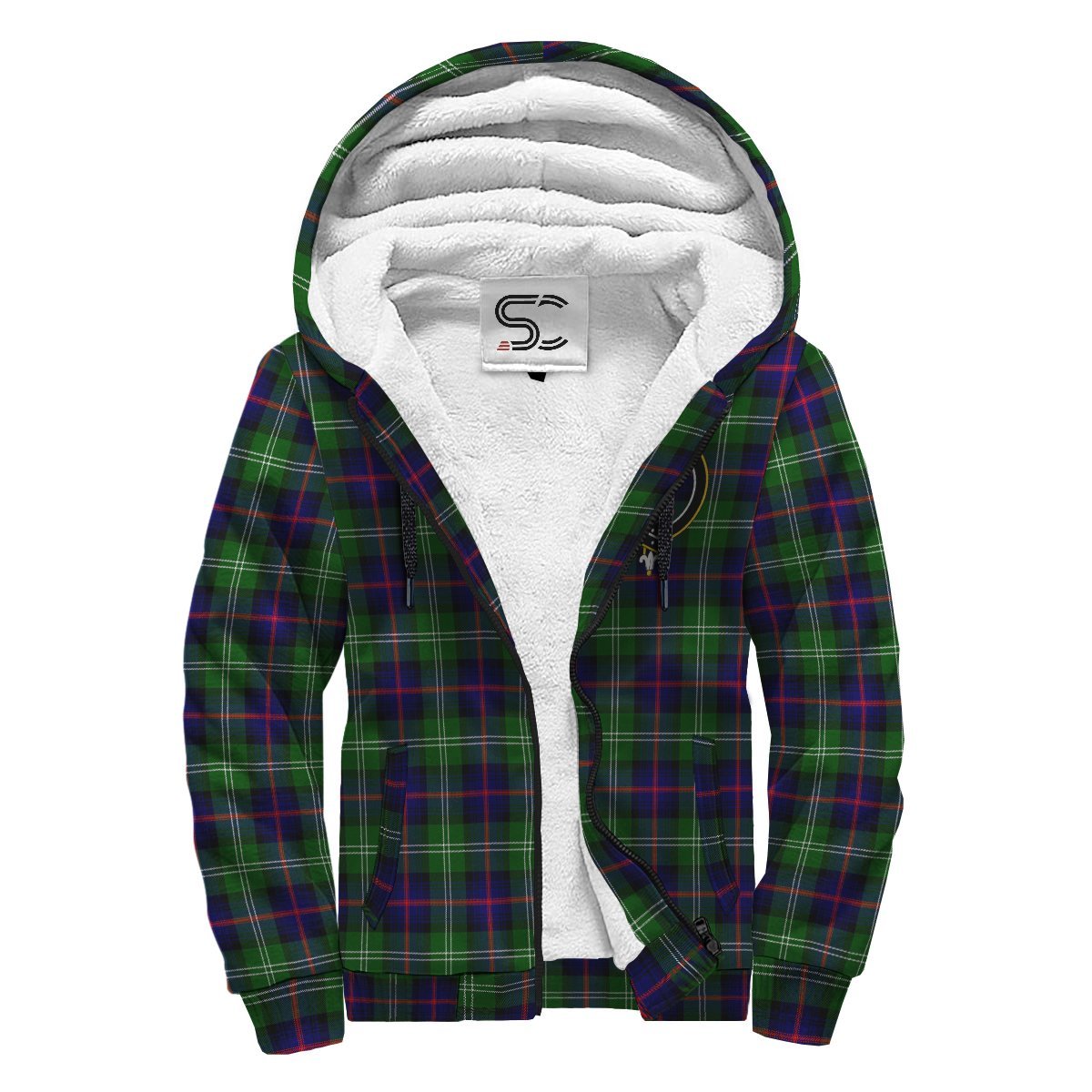 Sutherland Modern Tartan Crest Sherpa Hoodie