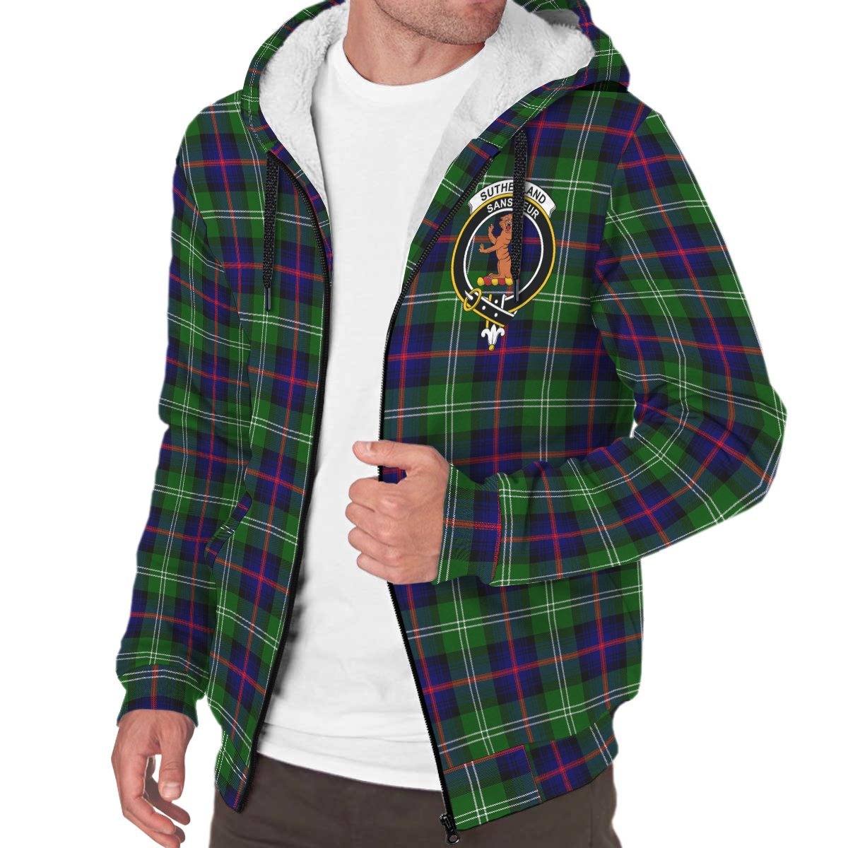 Sutherland Modern Tartan Crest Sherpa Hoodie