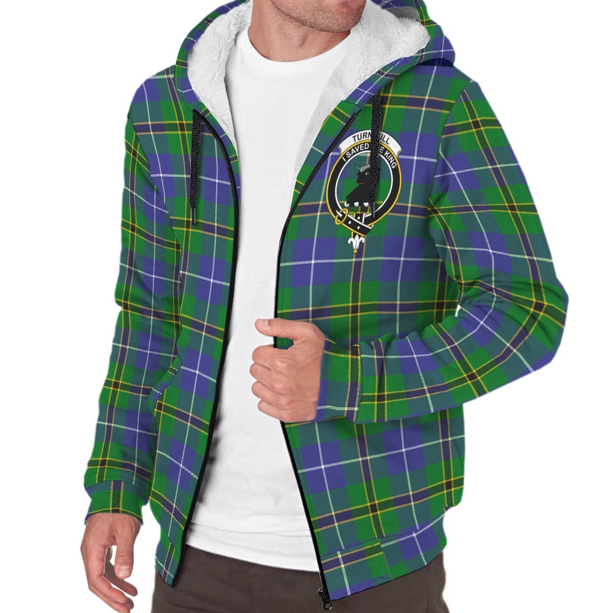 Turnbull Hunting Tartan Crest Sherpa Hoodie