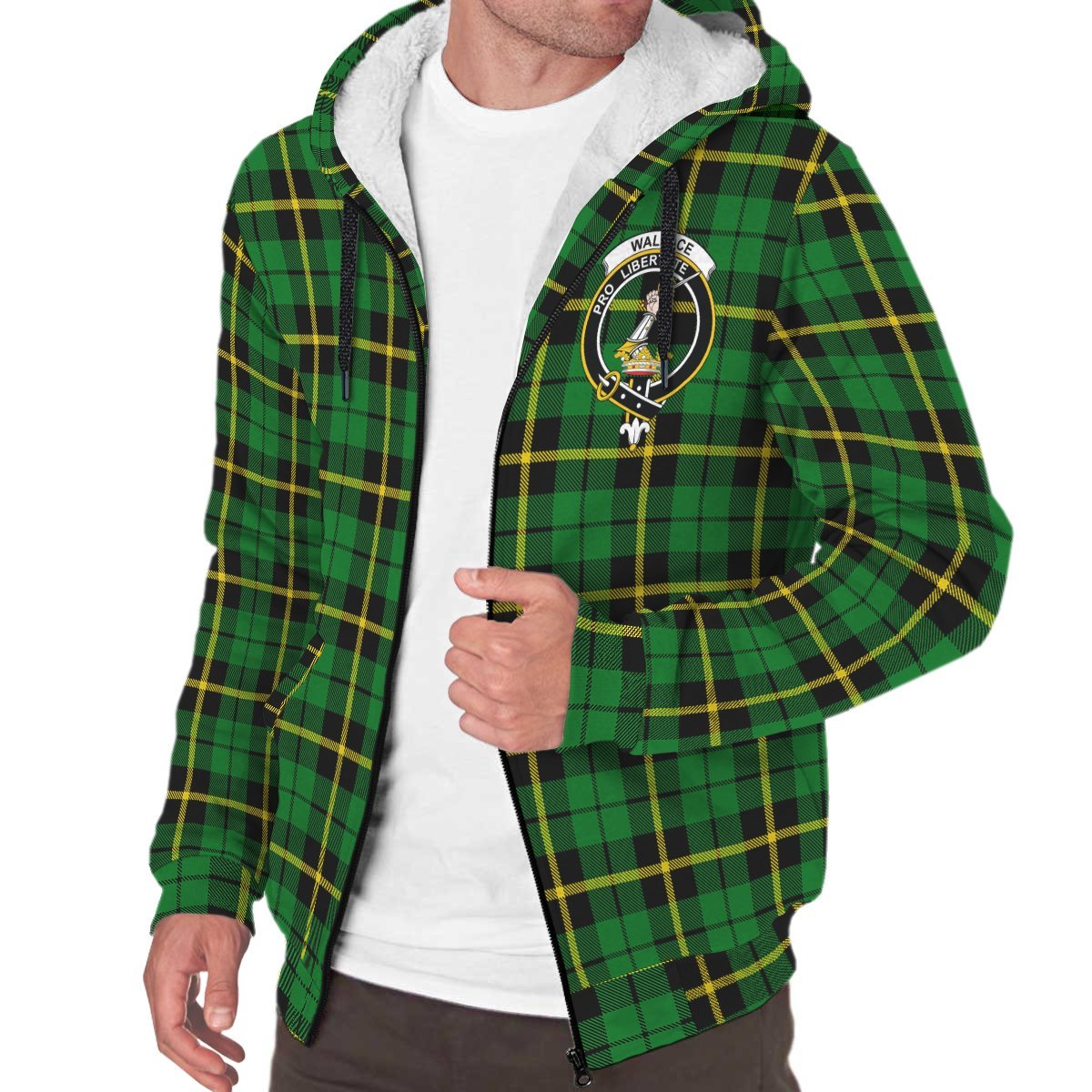 Wallace Hunting - Green Tartan Crest Sherpa Hoodie