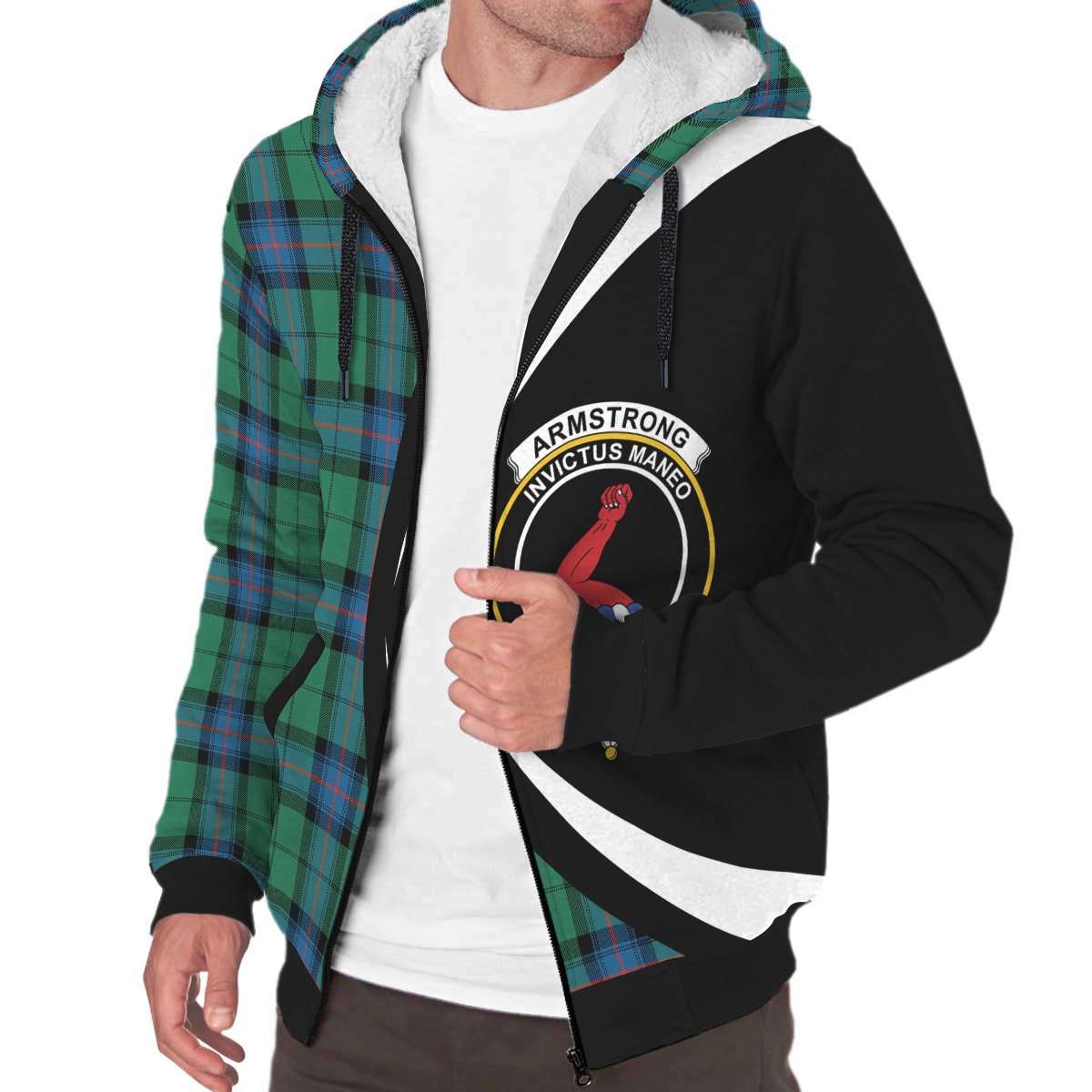 Armstrong Ancient Tartan Crest Sherpa Hoodie - Circle Style