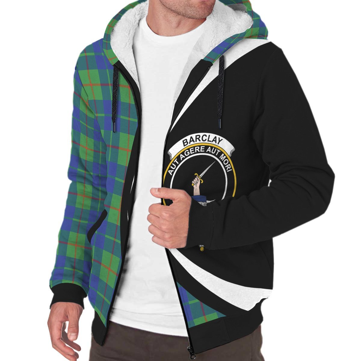 Barclay Hunting Ancient Tartan Crest Sherpa Hoodie - Circle Style