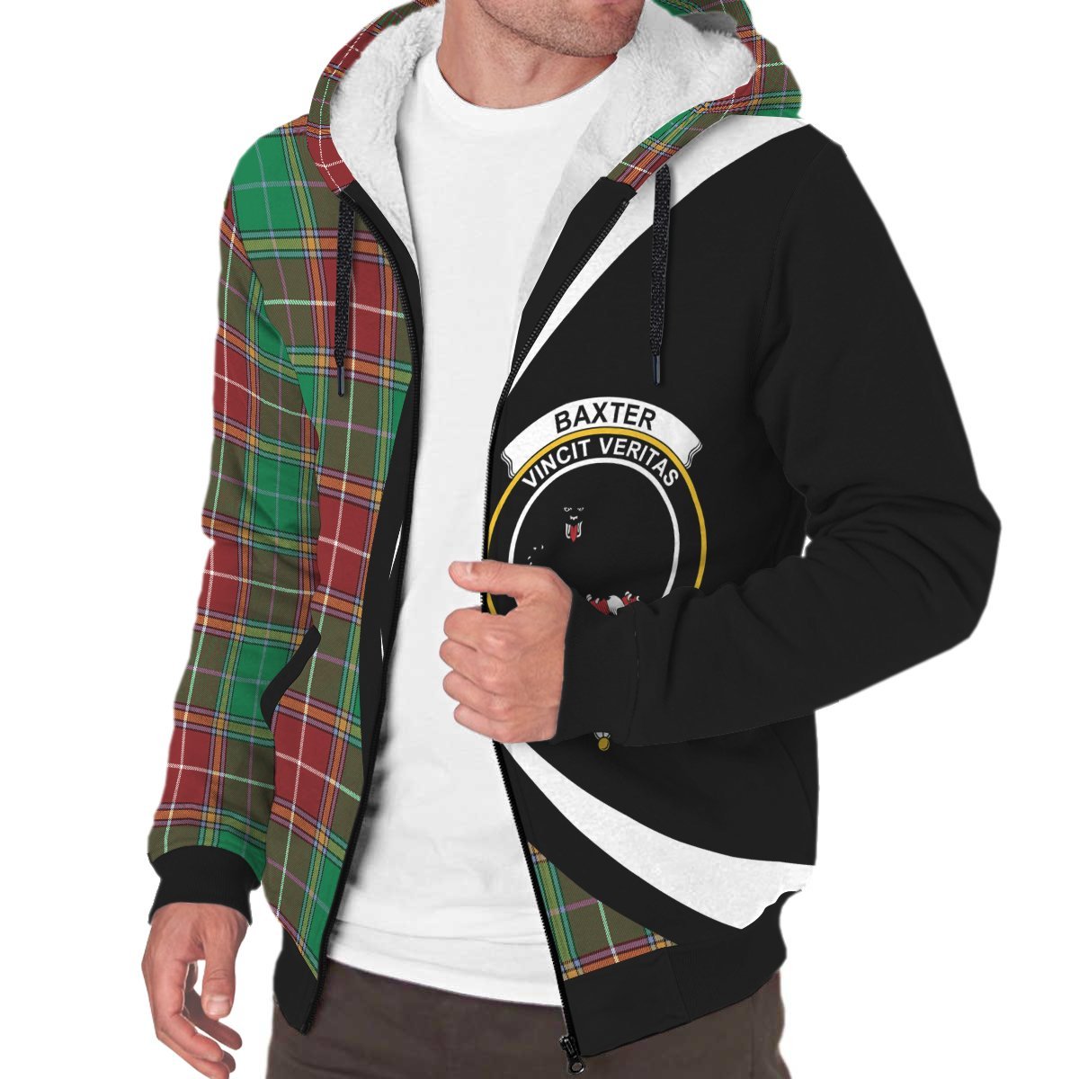 Baxter Modern Tartan Crest Sherpa Hoodie - Circle Style