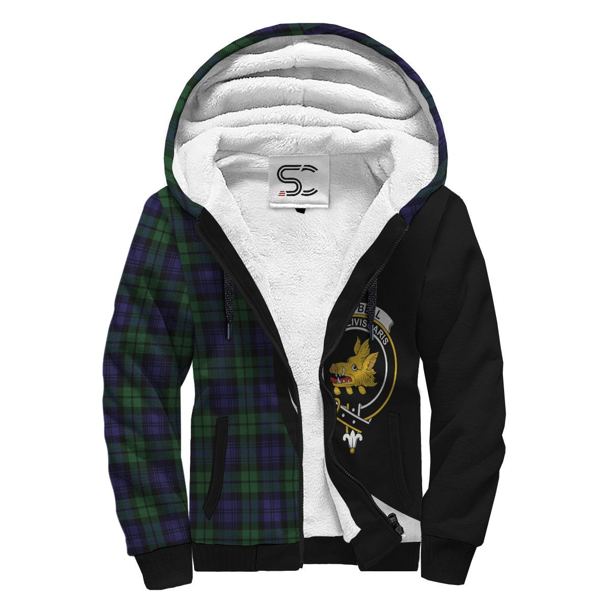 Campbell Modern Tartan Crest Sherpa Hoodie - Circle Style