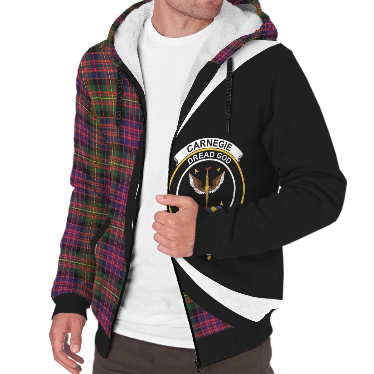 Carnegie Modern Tartan Crest Sherpa Hoodie - Circle Style