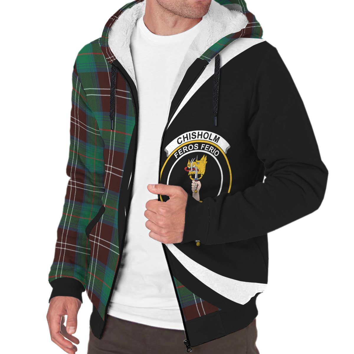 Chisholm Hunting Ancient Tartan Crest Sherpa Hoodie - Circle Style