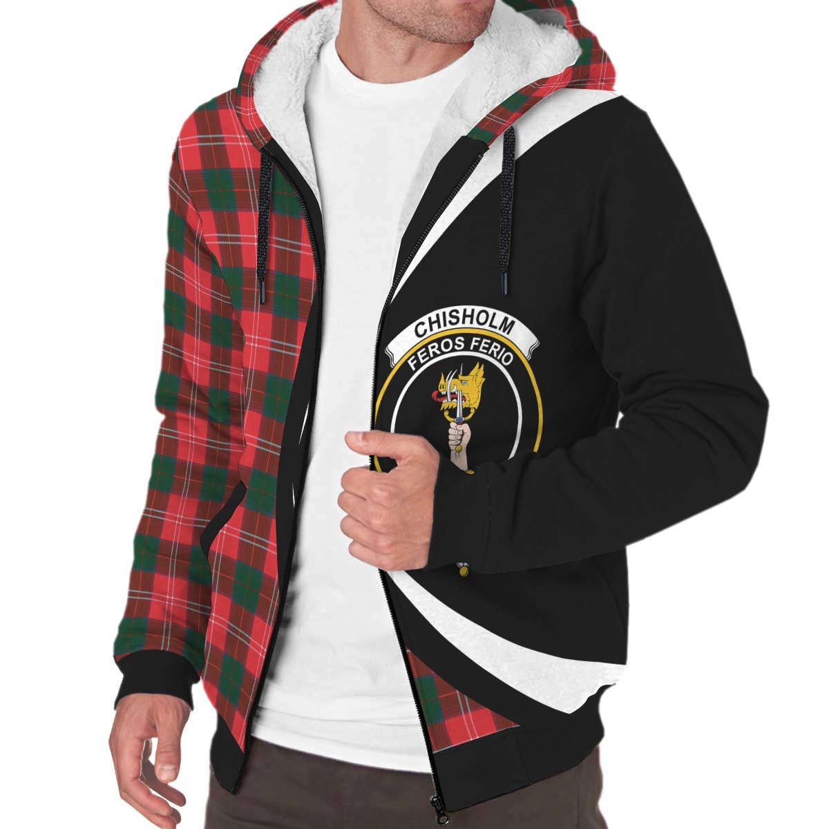 Chisholm Modern Tartan Crest Sherpa Hoodie - Circle Style