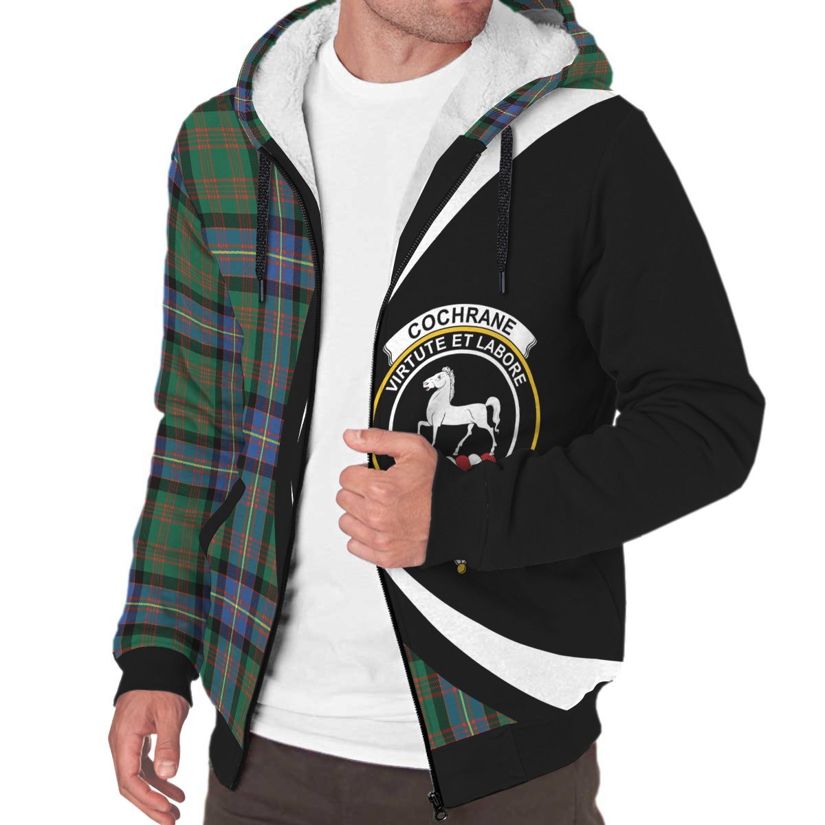 Cochrane Ancient Tartan Crest Sherpa Hoodie - Circle Style