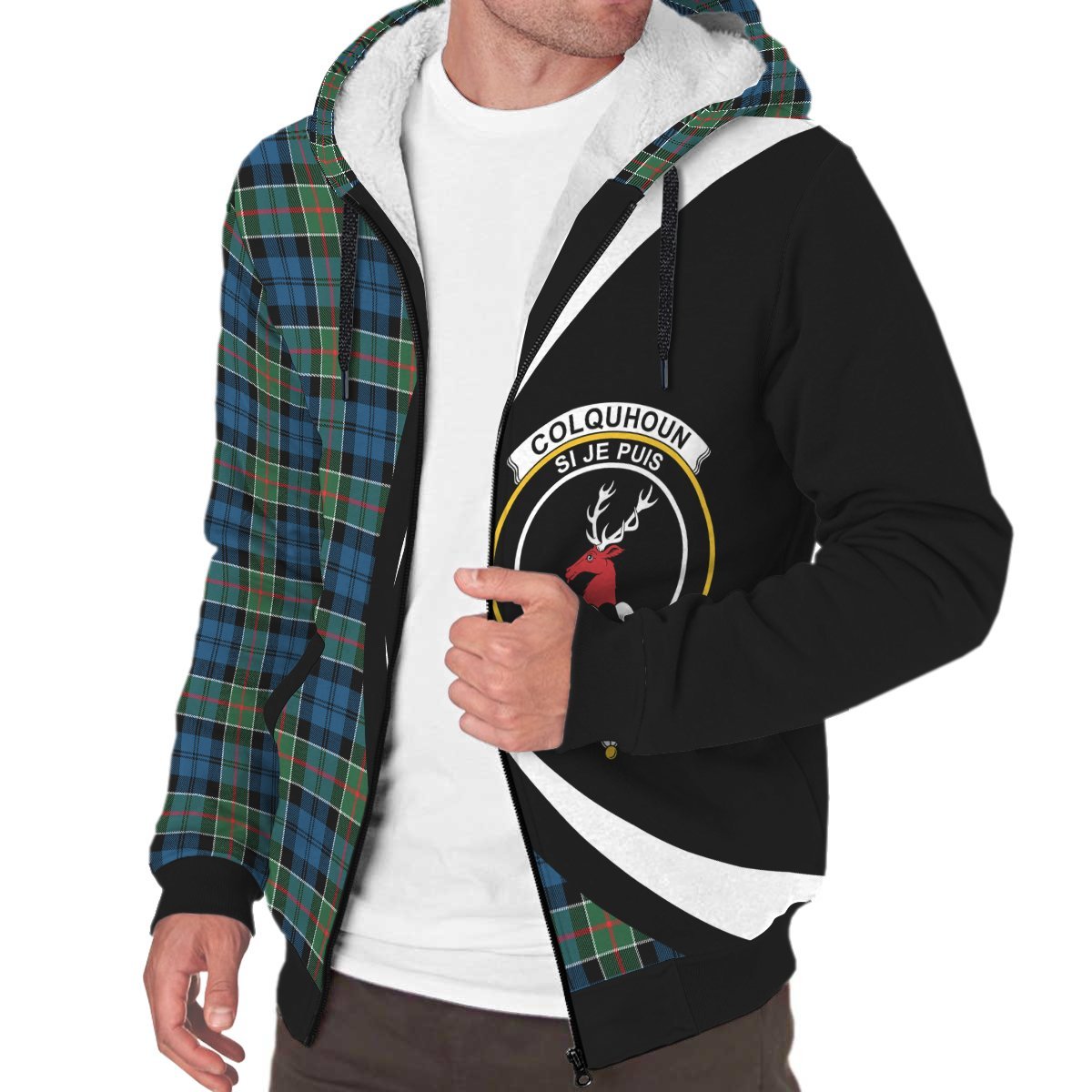 Colquhoun Ancient Tartan Crest Sherpa Hoodie - Circle Style