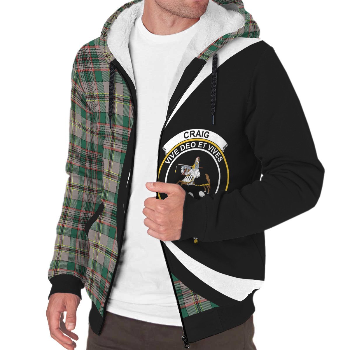 Craig Ancient Tartan Crest Sherpa Hoodie - Circle Style