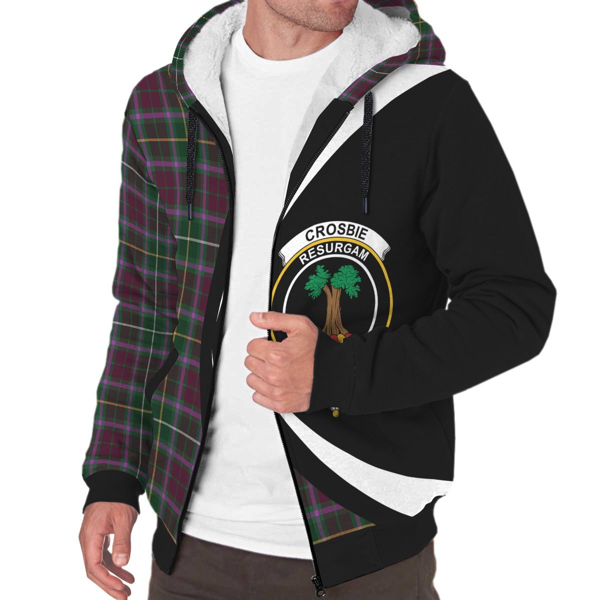 Crosbie Tartan Crest Sherpa Hoodie - Circle Style