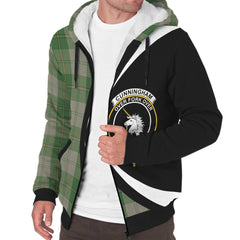 Cunningham Dress Green Dancers Tartan Crest Sherpa Hoodie - Circle Style