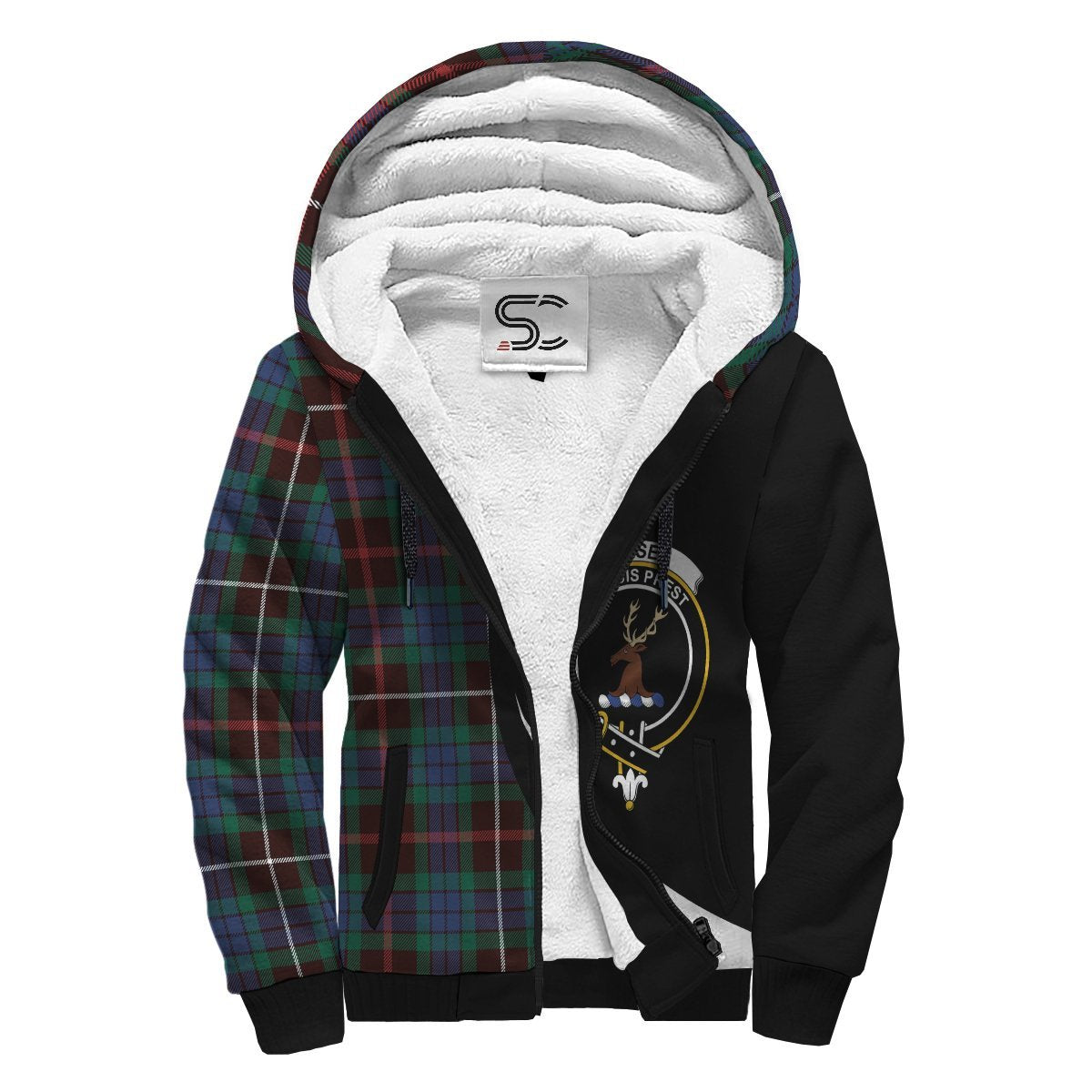 Fraser Hunting Ancient Tartan Crest Sherpa Hoodie - Circle Style