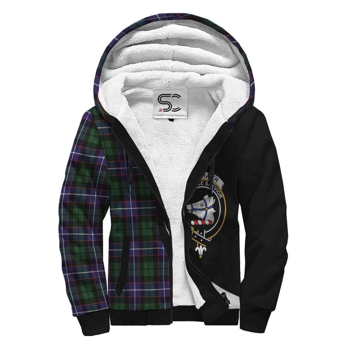 Galbraith Modern Tartan Crest Sherpa Hoodie - Circle Style