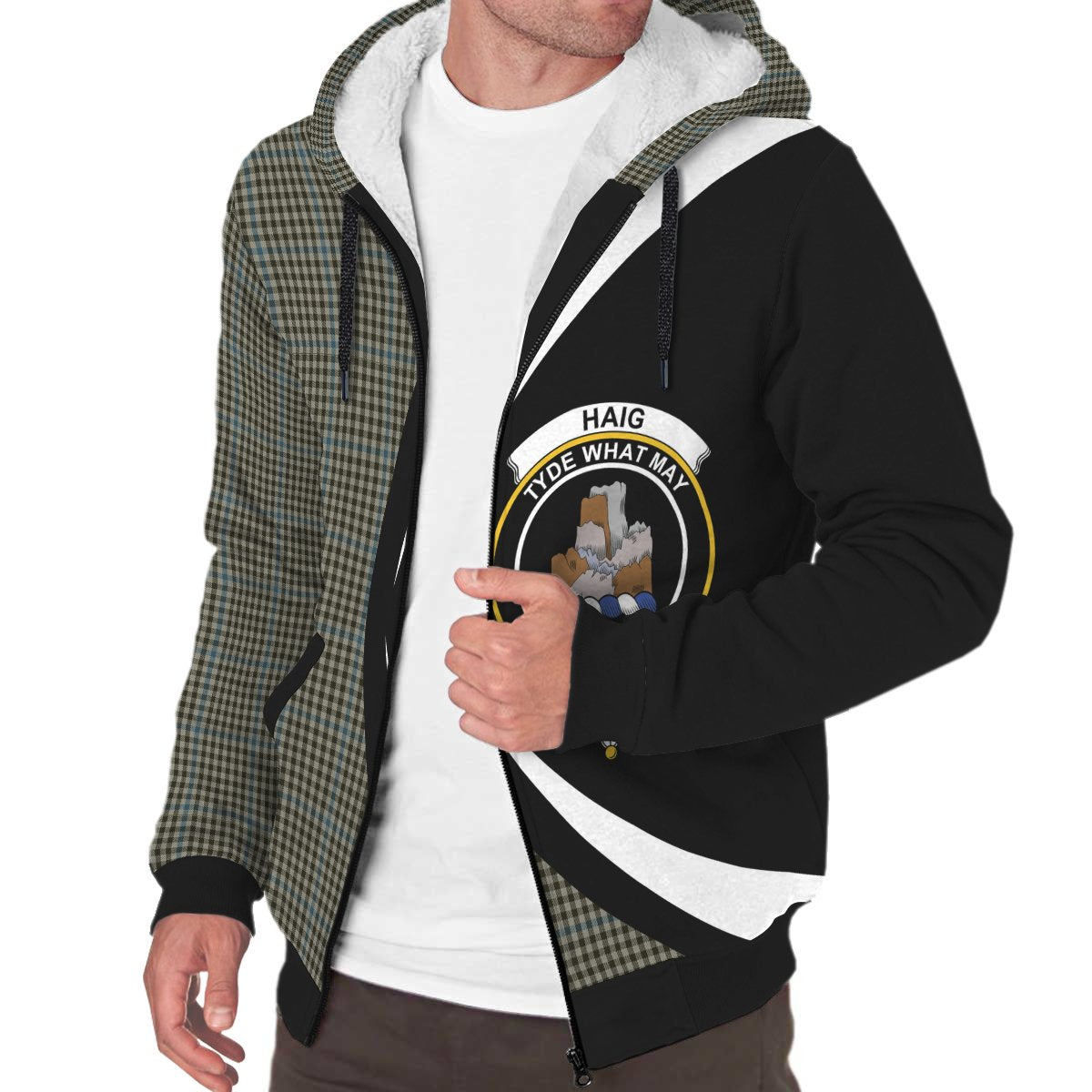 Haig Check Tartan Crest Sherpa Hoodie - Circle Style