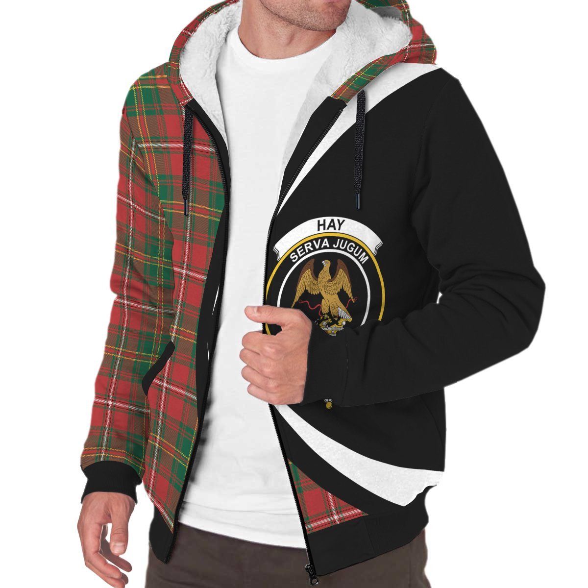 Hay Ancient Tartan Crest Sherpa Hoodie - Circle Style