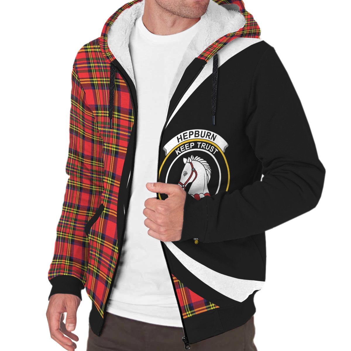 Hepburn Tartan Crest Sherpa Hoodie - Circle Style