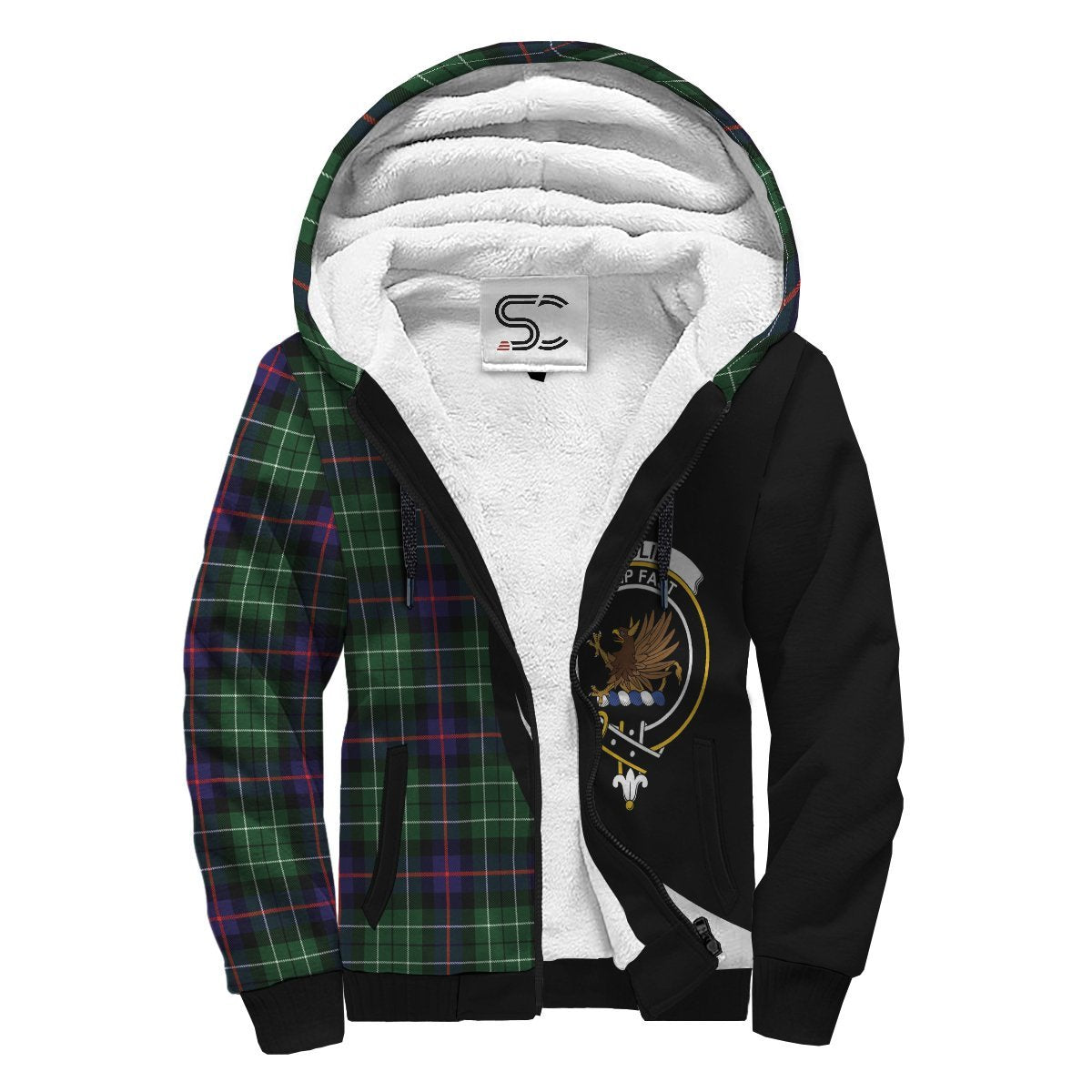 Leslie Hunting Tartan Crest Sherpa Hoodie - Circle Style