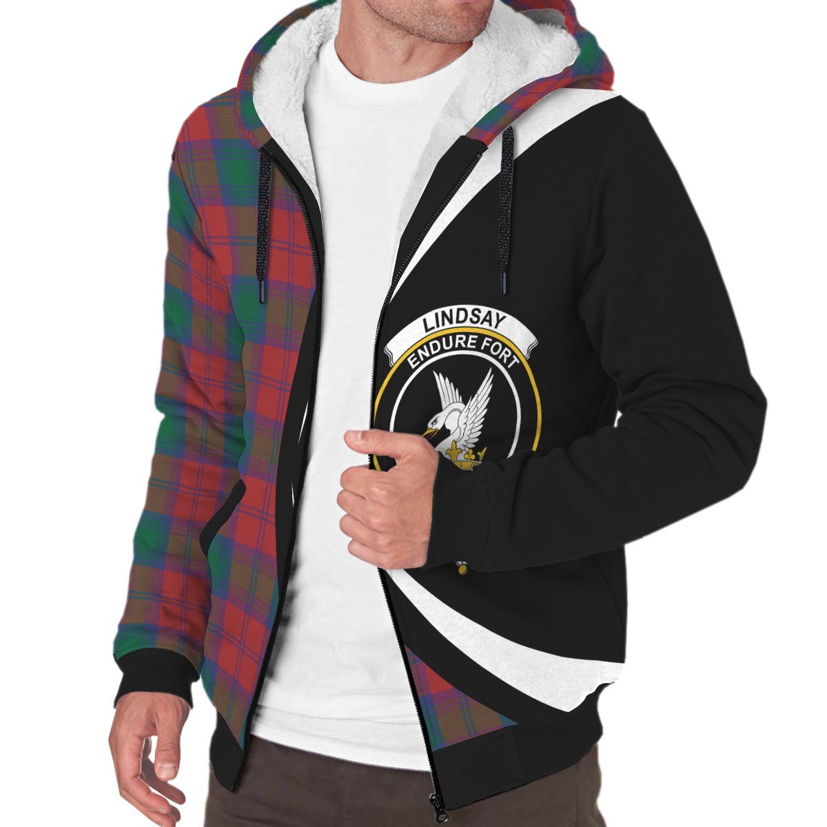 Lindsay Modern Tartan Crest Sherpa Hoodie - Circle Style