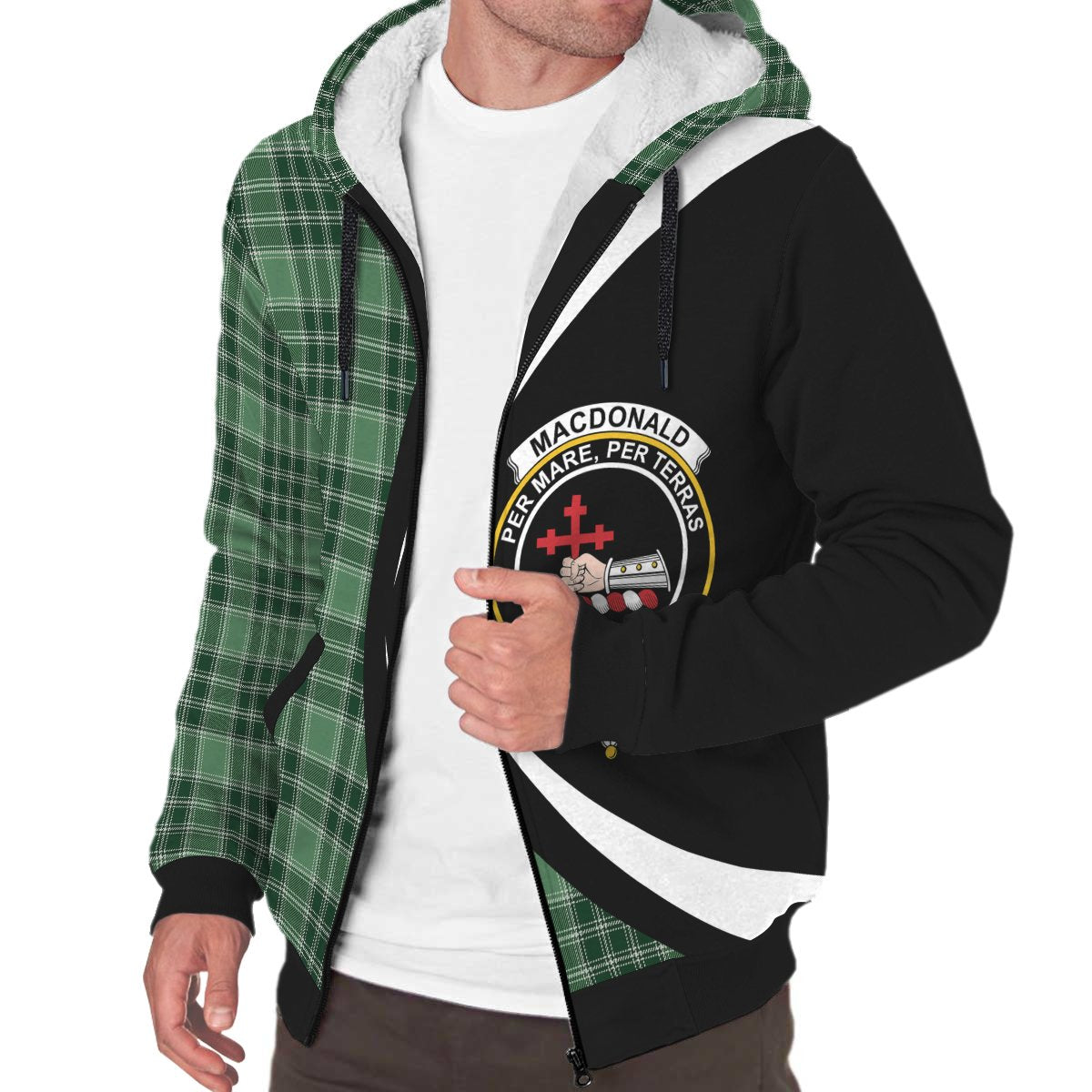 MacDonald Lord of the Isles Hunting Tartan Crest Sherpa Hoodie - Circle Style