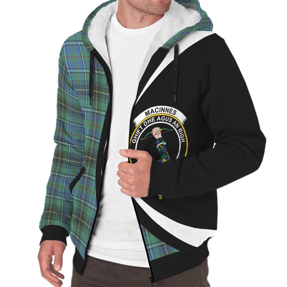 MacInnes Ancient Tartan Crest Sherpa Hoodie - Circle Style