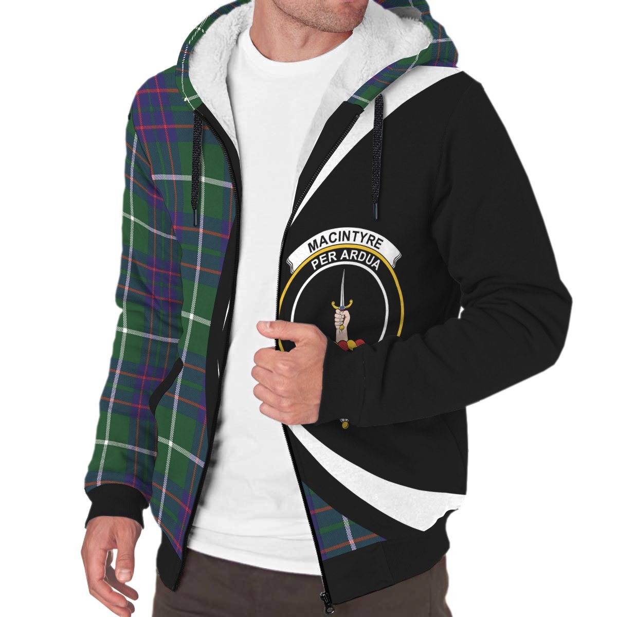 MacIntyre Hunting Modern Tartan Crest Sherpa Hoodie - Circle Style