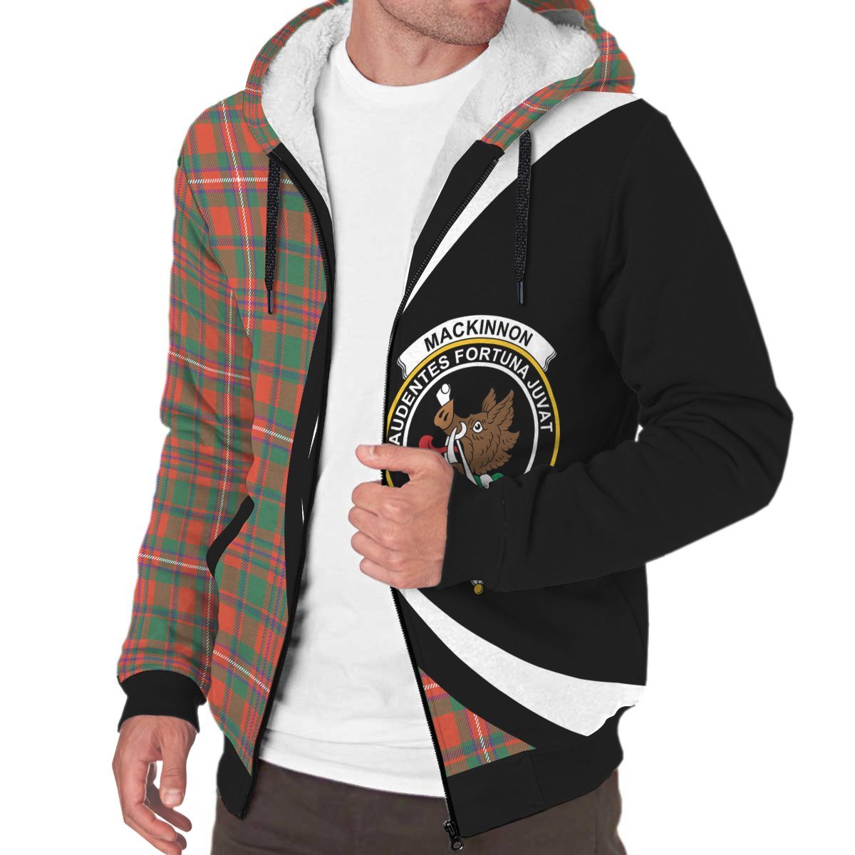 MacKinnon Ancient Tartan Crest Sherpa Hoodie - Circle Style