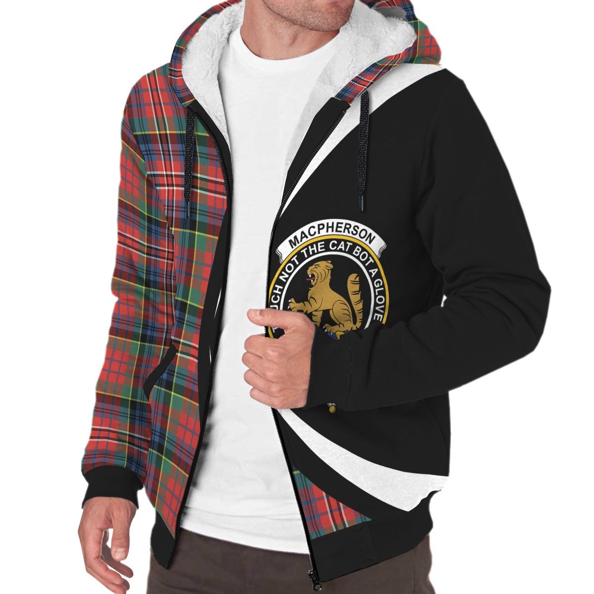 MacPherson Ancient Tartan Crest Sherpa Hoodie - Circle Style