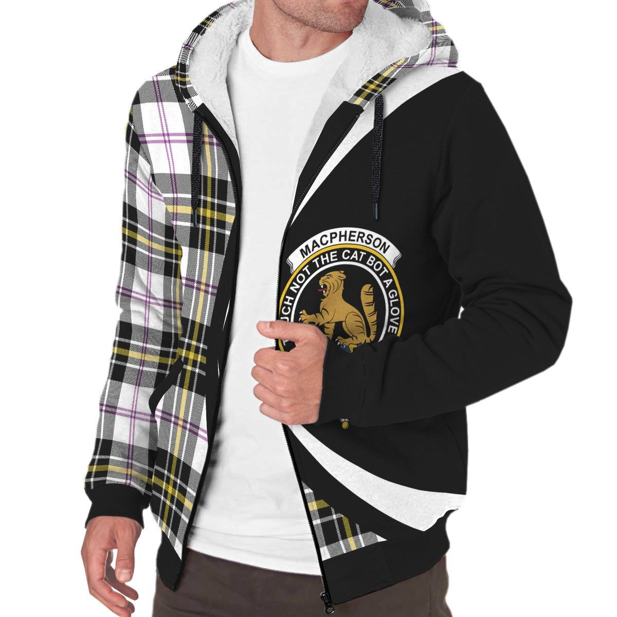 MacPherson Dress Modern Tartan Crest Sherpa Hoodie - Circle Style