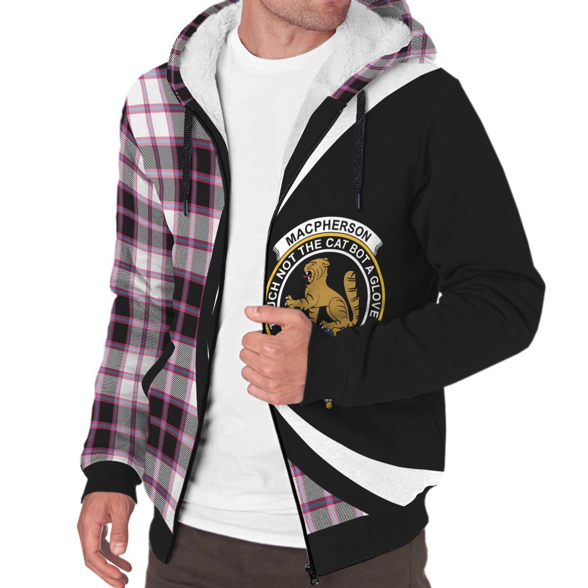 MacPherson Hunting Modern Tartan Crest Sherpa Hoodie - Circle Style