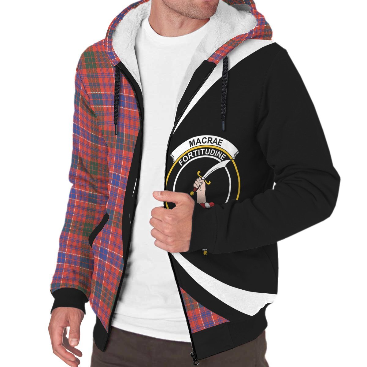 MacRae Ancient Tartan Crest Sherpa Hoodie - Circle Style